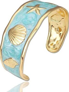 Tropical Chunky Bracelet Blue with Seashells Cruise Beach Cuban
